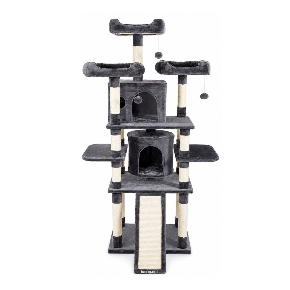 מתקן גירוד לחתולים RN0110 מגרדת 7 קומות – 3 מרפסות – אפור 167×48×60 סמ
