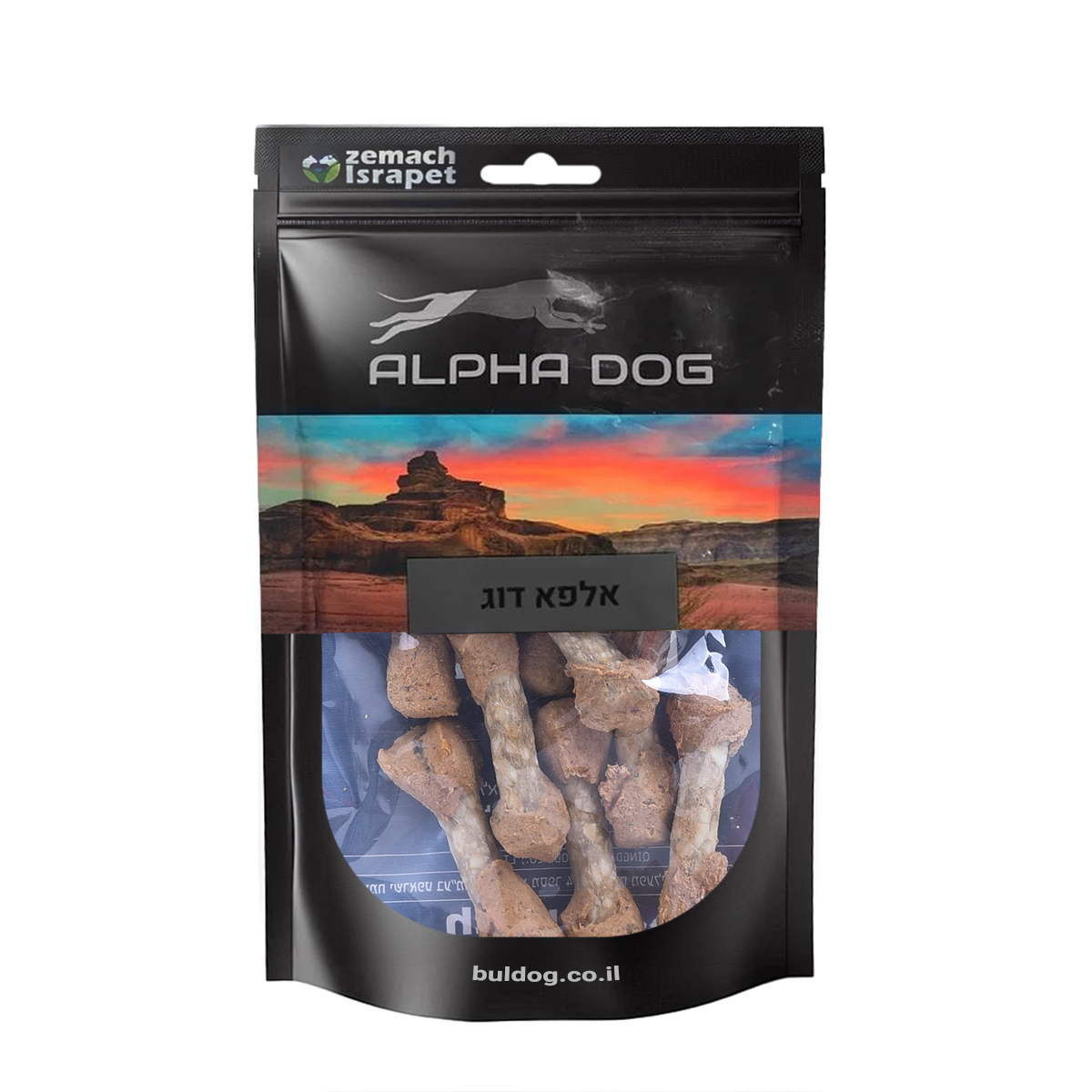 אלפא דוג מקלוני עוף ודג עם עור בקר