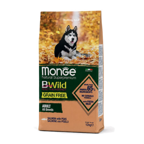 מונג bwild כלב בוגר סלמון ואפונה ללא דגנים 12 קג תמונת מוצר 2026